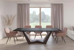 Casa Padrino Designer Esstisch Schwarz / Braun 200-250 x 98 x H. 76 cm - Ausziehbarer Esszimmertisch mit Glaskeramik Tischplatte - Esszimmer Möbel - Küchen Möbel - Designer Möbel