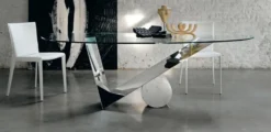 Casa Padrino Designer Esstisch Silber / Weiß 240 x 115 x H. 75 cm - Esszimmertisch mit Glasplatte - Moderne Esszimmer Möbel - Luxus Kollektion