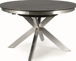 Casa Padrino Designer Esstisch Grau / Silber 120-160 x 120 x H. 76 cm - Ausziehbarer Esszimmertisch mit Glaskeramik Tischplatte und Edelstahl Beinen - Küchen Möbel - Designer Esszimmer Möbel