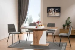 Casa Padrino Designer Esstisch Naturfarben / Matt Weiß 120-160 x 80 x H. 76 cm - Moderner rechteckiger ausziehbarer Küchentisch - Küchen Möbel