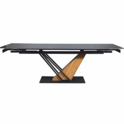 Casa Padrino Designer Esstisch Matt Schwarz / Braun 160-220 cm - Ausziehbarer Küchentisch