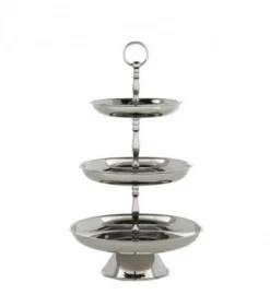 Casa Padrino Designer Etagere Shine 3-stufig aus rostfreiem Stahl in Nickel 30 x H. 53 cm