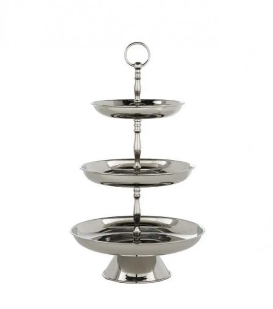 Casa Padrino Designer Etagere Shine 3-stufig aus rostfreiem Stahl in Nickel 30 x H. 53 cm