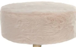Casa Padrino Designer Fellhocker Rosa Ø 50 x H. 21 cm - Runder Hocker mit Kunstfell