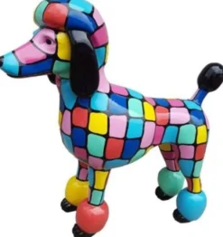 Casa Padrino Designer Gartendeko Skulptur Pudel Hund Mehrfarbig 64 x H. 63 cm - Gartendeko Figur - Wetterbeständige Gartenfigur - Dekorative Tierfigur