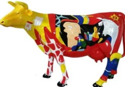 Casa Padrino Designer Gartendeko Skulptur Kuh Mehrfarbig 210 x 55 x H. 147 cm - Riesige Dekofigur - Lebensgroße Tierfigur