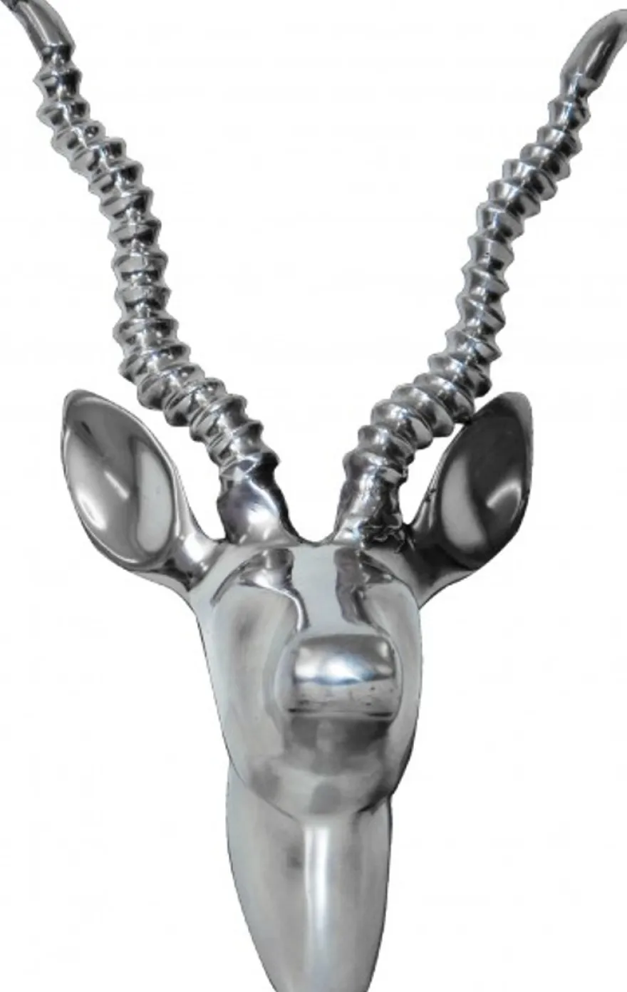 Casa Padrino Designer Geweih Gazelle Wandfigur aus poliertem Aluminium - Wanddekoration - 30 x 20 x 15 cm