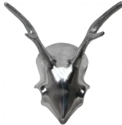 Casa Padrino Designer Geweih Deko Hirsch aus poliertem Aluminium Silber, Höhe 24 cm, Breite 22 cm, Tiefe 17 cm