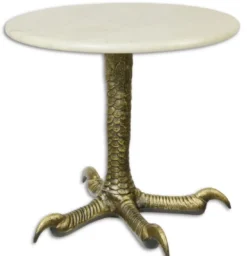 Casa Padrino Designer Gusseisen Beistelltisch mit Marmorplatte Antik Messingfarben / Weiß Ø 50 x H. 44,5 cm - Designer Wohnzimmermöbel