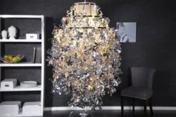 Casa Padrino Designer Hängeleuchte Silber - Leuchte Deckeleuchte Lüster Kronleuchter Hängelampe