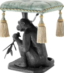 Casa Padrino Designer Hocker Affe Schwarz / Türkis 38 x 43 x H. 58 cm - Luxus Möbel