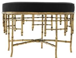 Casa Padrino Designer Hocker Vintage Messing / Schwarz 69 x H. 48,5 cm - Luxus Rundhocker