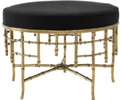 Casa Padrino Designer Hocker Vintage Messing / Schwarz 69 x H. 48,5 cm - Luxus Rundhocker