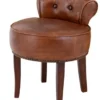 Casa Padrino Designer Hocker Stuhl aus massivem Eichenholz und Echtleder in Braun, 48 x 46 x 56 cm