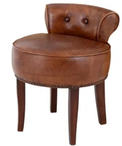 Casa Padrino Designer Hocker Stuhl aus massivem Eichenholz und Echtleder in Braun, 48 x 46 x 56 cm