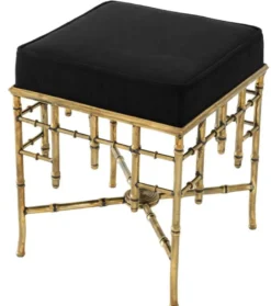Casa Padrino Designer Hocker Vintage Messing / Schwarz 40 x 40 x H. 48,5 cm - Luxus Sitzhocker