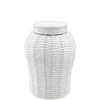 Casa Padrino Designer Keramik Vase mit Deckel in geknistertem Weiß, Durchmesser 18 x H. 26 cm