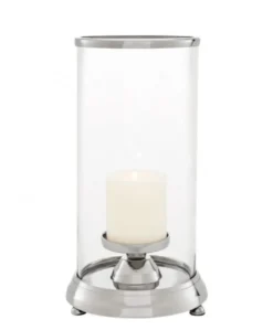 Casa Padrino Designer Kerzenleuchter aus Aluminium und Glas, Nickel und klar, Durchmesser 16 x H. 34 cm - Limited Edition