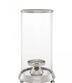 Casa Padrino Designer Kerzenleuchter aus Aluminium und Glas, Nickel und klar, Durchmesser 16 x H. 34 cm - Limited Edition