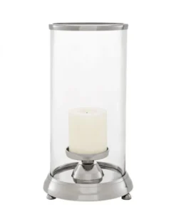 Casa Padrino Designer Kerzenleuchter aus Aluminium und Glas, Nickel und klar, Durchmesser 16 x H. 34 cm - Limited Edition