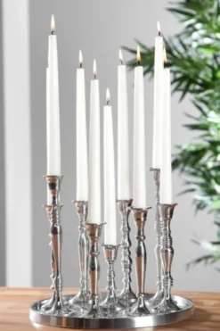Casa Padrino Designer Kerzenhalter Shine Classic, 9-flammig, poliertes Aluminium, Silber, Höhe 26 cm, Durchmesser 30 cm