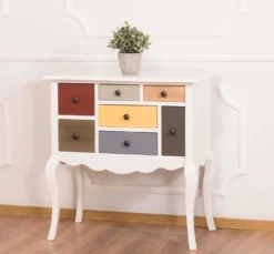 Casa Padrino Designer Kommode mit 7 Schubladen Weiss / Mehrfarbig 80 x 48 x H. 82 cm - Landhausstil Möbel