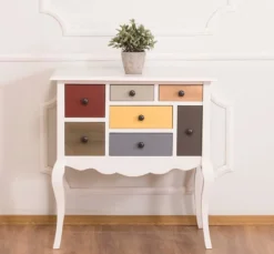 Casa Padrino Designer Kommode mit 7 Schubladen Weiss / Mehrfarbig 80 x 48 x H. 82 cm - Landhausstil Möbel