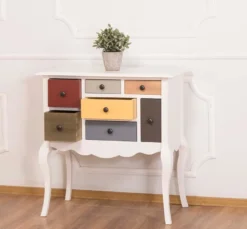 Casa Padrino Designer Kommode mit 7 Schubladen Weiss / Mehrfarbig 80 x 48 x H. 82 cm - Landhausstil Möbel
