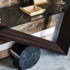 Casa Padrino Designer Konsole Dunkelbraun / Schwarz - Verschiedene Tischgrößen - Konsolentisch mit Glasplatte - Moderne Wohnzimmer Möbel - Luxus Kollektion