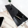 Casa Padrino Designer Konsole B144cm x H75cm x T54cm Schwarz / Silber - Luxus Konsolentisch