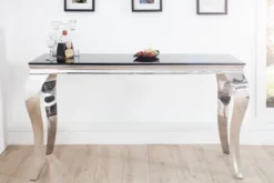 Casa Padrino Designer Konsole B144cm x H75cm x T54cm Schwarz / Silber - Luxus Konsolentisch
