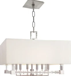 Casa Padrino Designer Kronleuchter Silber / Antik Messing / Weiß 66 x 66 x H. 48 cm - Moderner Luxus Kristallglas Kronleuchter mit Lampenschirm aus Kunstseide