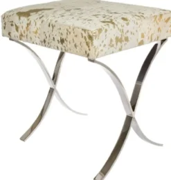 Casa Padrino Designer Kunstfell Hocker Weiß / Gold / Silber 40 x 33 x H. 45 cm - Designer Möbel