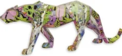 Casa Padrino Designer Kunstharz Dekofigur Leopard Bunt 66 x 13,6 x H. 24,6 cm - Wohnzimmer Deko Skulptur - Deko Accessoires