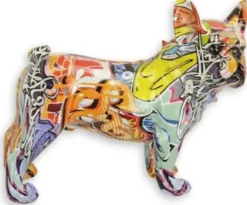 Casa Padrino Designer Kunstharz Dekofigur Hund Bulldogge Bunt 24,4 x 10,6 x H. 19,6 cm - Wohnzimmer Deko Skulptur - Deko Accessoires