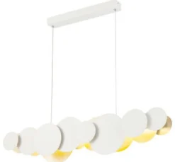 Casa Padrino Designer LED Hängeleuchte Weiß / Gold 82 x 8 x H. 38 cm - Luxus Pendelleuchte