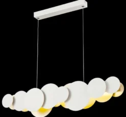 Casa Padrino Designer LED Hängeleuchte Weiß / Gold 82 x 8 x H. 38 cm - Luxus Pendelleuchte
