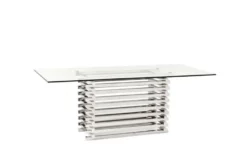 Casa Padrino Designer Luxus Esstisch aus poliertem Edelstahl und Glas, 200 x 90 x H. 76 cm