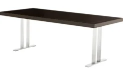 Casa Padrino Designer Luxus Esstisch Eukalyptus Furnier Braun Hochglanz und Edelstahl Chrom 220 x 100 x H. 78 cm