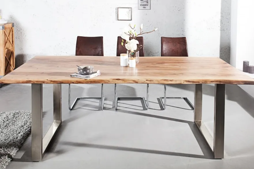 Casa Padrino Designer Massivholz Esstisch Natur - Akazie - 200 x 100 x H.80 cm - Aus massivem Akazienholz