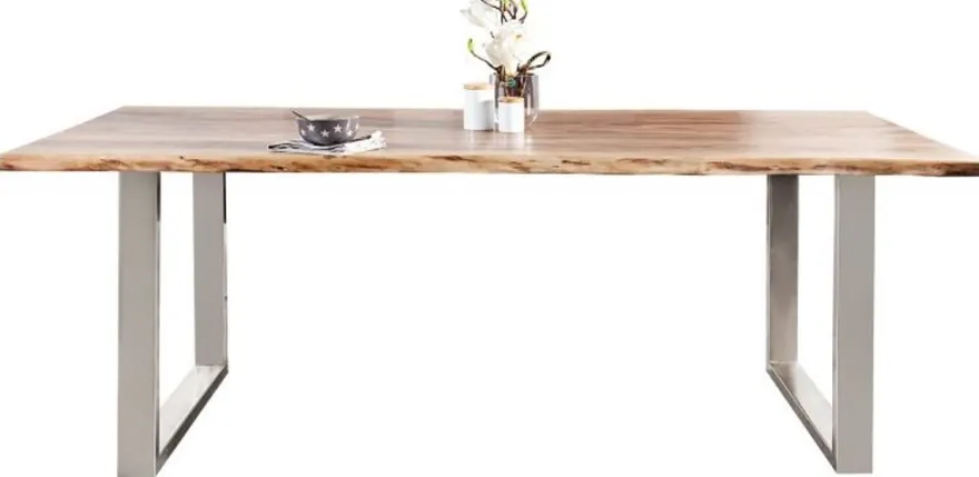 Casa Padrino Designer Massivholz Esstisch Natur - Akazie - 200 x 100 x H.80 cm - Aus massivem Akazienholz