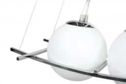 Casa Padrino Designer Pendelleuchte Modern, 4 weisse Glaskugeln getönt, Silber, B 100 cm x T 36 cm x H 20 cm
