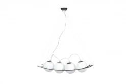 Casa Padrino Designer Pendelleuchte Modern, 4 weisse Glaskugeln getönt, Silber, B 100 cm x T 36 cm x H 20 cm