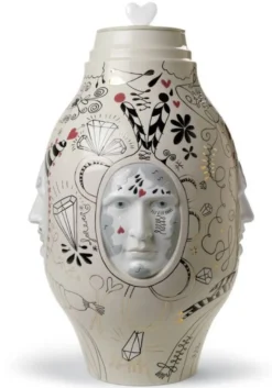 Casa Padrino Designer Porzellan Vase mit Deckel Beige / Mehrfarbig Ø 31 x H. 47 cm - Handgefertigtes & Handbemaltes Luxus Deko Objekt