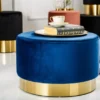 Casa Padrino Designer Rundhocker Blau / Gold B. 55 x H. 35 cm - Wohnzimmer Möbel