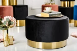 Casa Padrino Designer Rundhocker Schwarz / Gold B. 55 x H. 35 cm - Wohnzimmer Möbel
