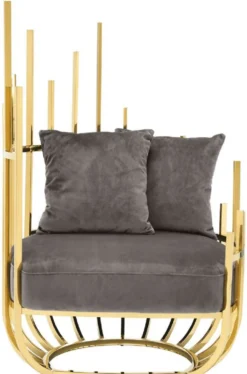Casa Padrino Designer Sessel linksseitig mit 2 Kissen Grau / Gold 91,5 x 75 x H. 136,5 cm - Designer Wohnzimmer Möbel - Luxus Qualität