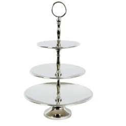 Casa Padrino Designer Shine Etagere 3-Stufig aus poliertem Aluminium, Silber, Durchmesser 30,5 cm, Höhe 40,5 cm