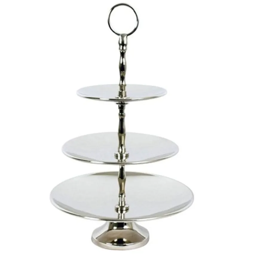 Casa Padrino Designer Shine Etagere 3-Stufig aus poliertem Aluminium, Silber, Durchmesser 30,5 cm, Höhe 40,5 cm