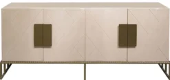 Casa Padrino Designer Sideboard Creme / Messing 200 x 40 x H. 80 cm - Wohnzimmer Keramik Schrank mit 4 Türen - Luxus Möbel